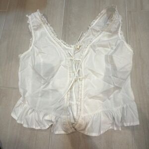 Selfie White Lace‎ Up Ruffle Tank Top Womens XL Cottagecore Sleeveless Blouse